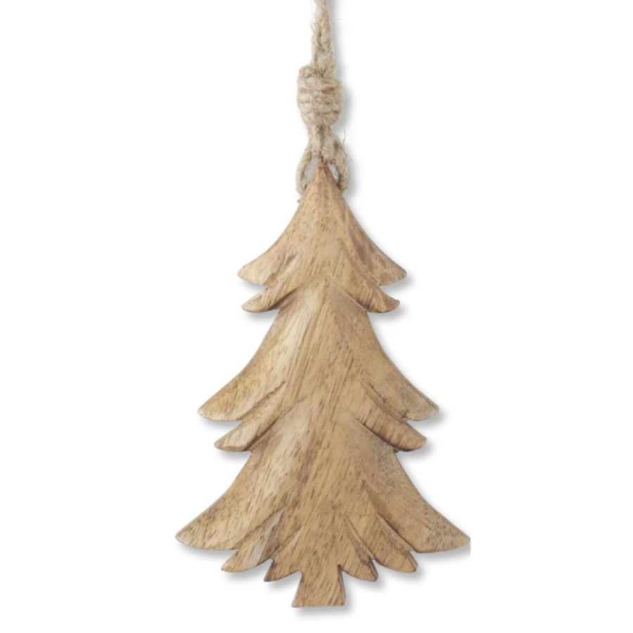 6" Mango Wood Ornament with Jute Hanger