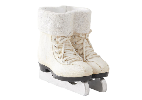  K & K Interiors Inc 7 " White Resin Pair of Ice Skates with Glittered Lining 