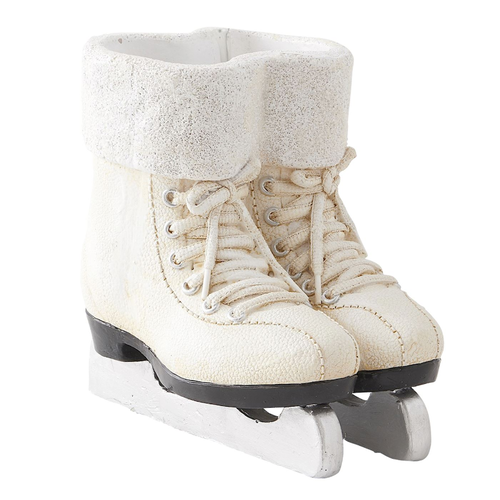  K & K Interiors Inc 7 " White Resin Pair of Ice Skates with Glittered Lining 