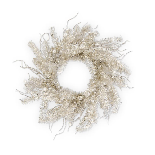  K & K Interiors Inc 18" Champagne Tinsel Twig & Pearl Wreath 