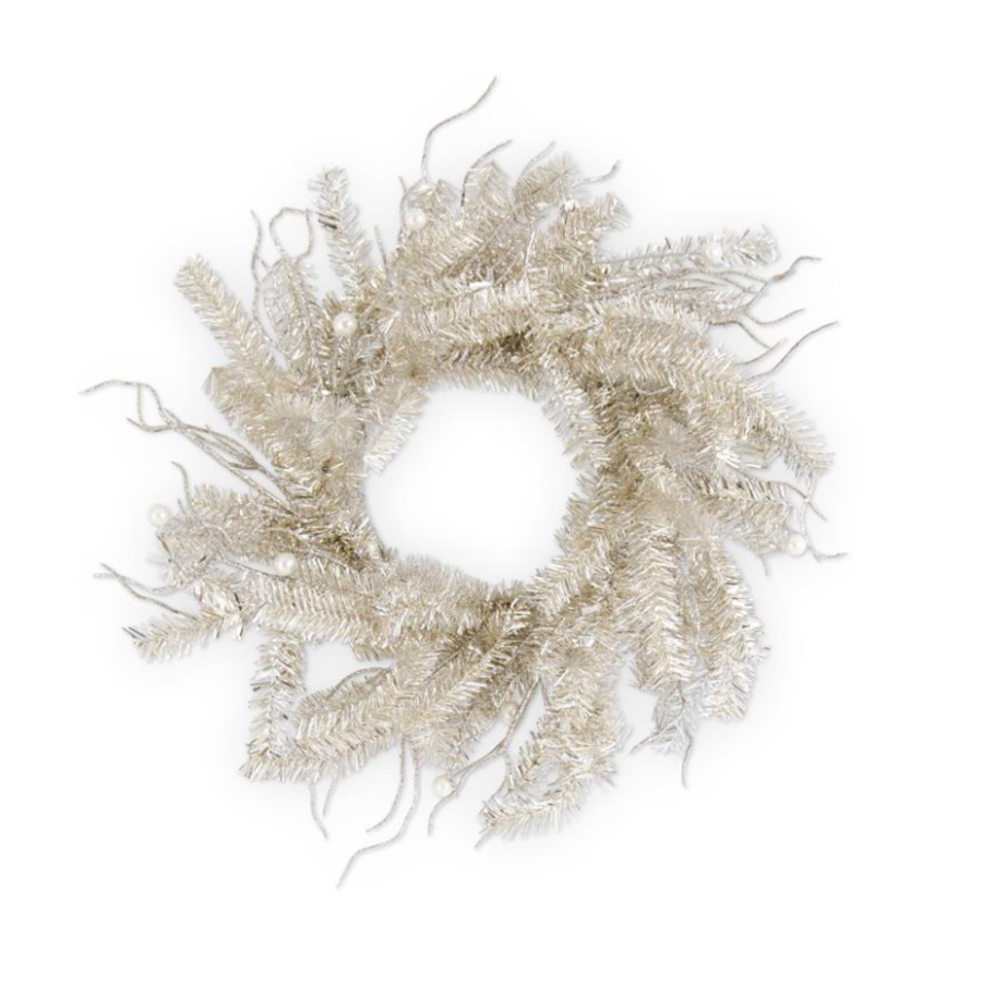 18" Champagne Tinsel Twig & Pearl Wreath