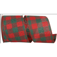 Traditional Christmas Check Red and Green 2.5" Ribbon  (per yard)