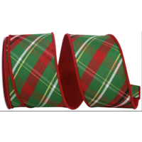 Plaid Dupioni Verde Red Backed Red and Green 2.5" Ribbon  (per yard)