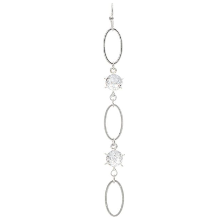 Silver Clear Crystals Link Ovals Earrings