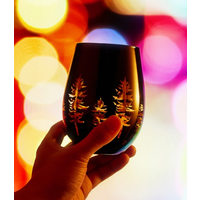 Crystal Black Stemless Wine Glass with Trees
