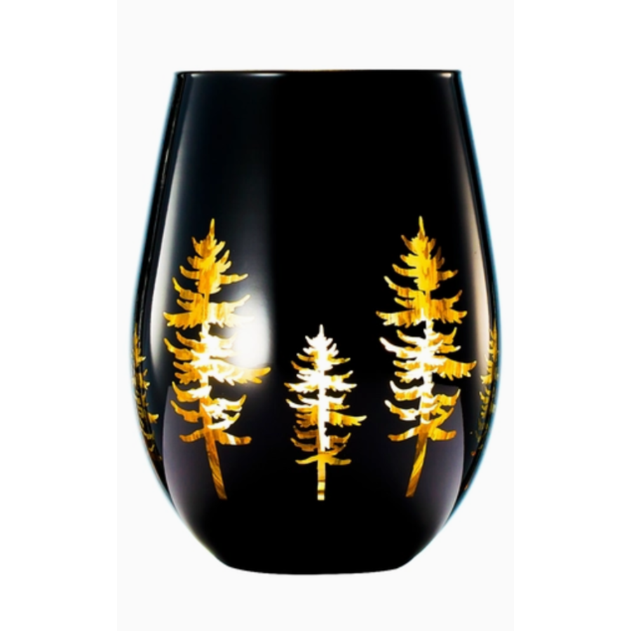 Crystal Black Stemless Wine Glass with Trees