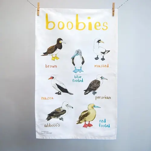  Sarah Edmonds Illustration Boobies Bird Cotton Tea Towel 