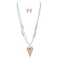 Silver Rose Gold Inset Heart Necklace Set