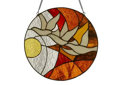  River of Goods Doves at Sunset Round Stained Glass Window Panel 
