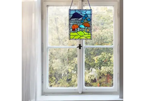  River of Goods Mushrooms Stained Glass Window Panel 