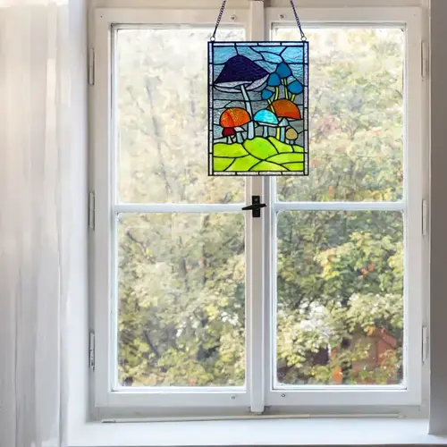  River of Goods Mushrooms Stained Glass Window Panel 