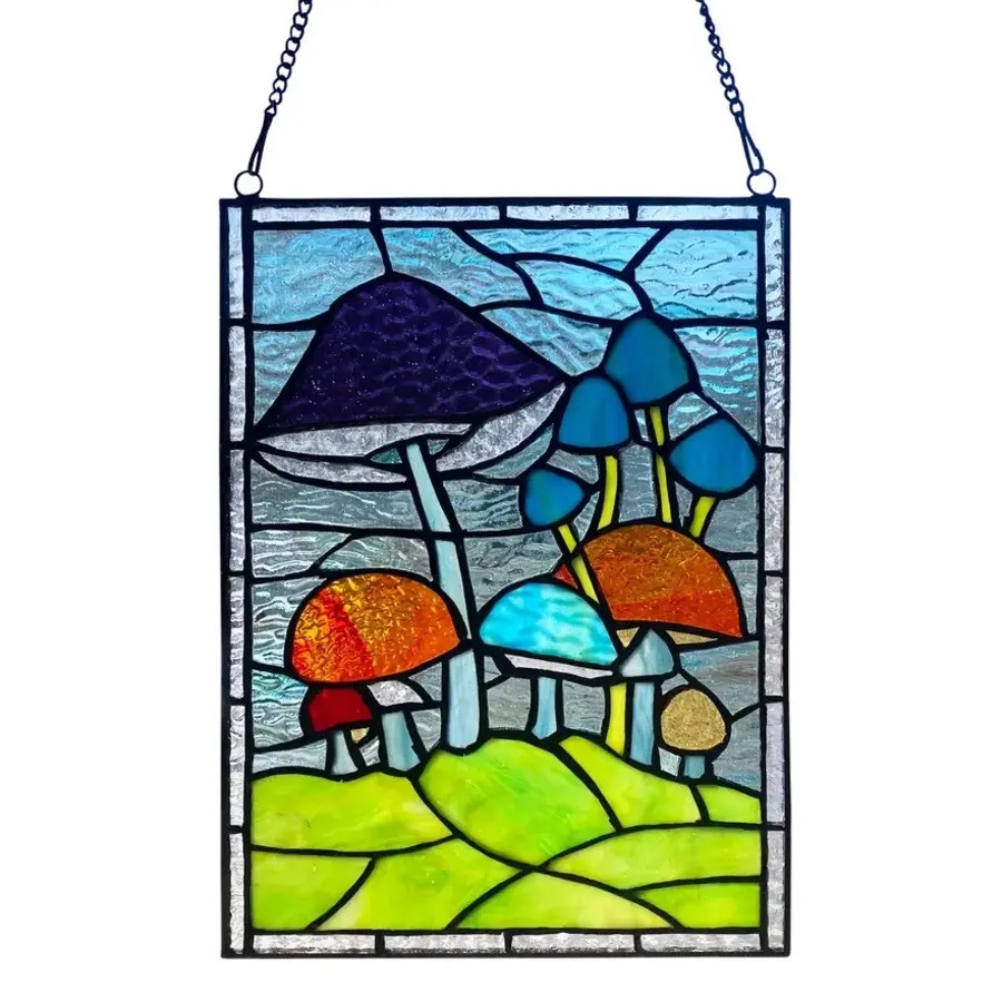 Mushrooms Stained Glass Window Panel
