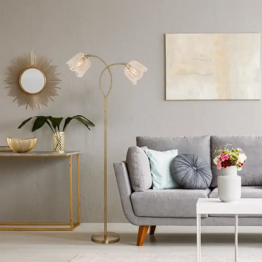 61"H Metal Floor Lamp w/ Rattan Shades