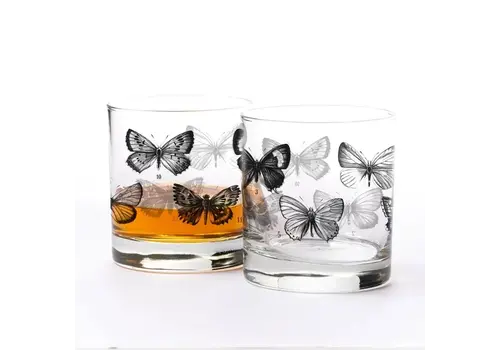  Black Lantern Vintage Butterfly Whiskey Glass 