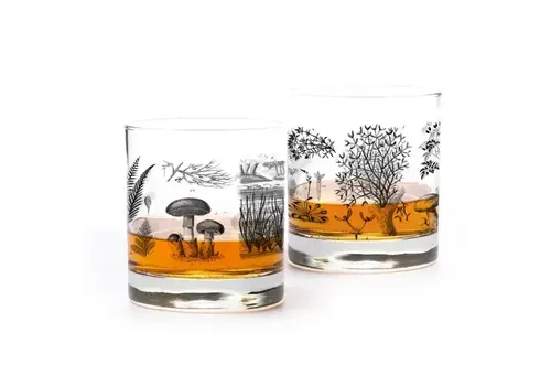  Black Lantern Vintage Botanical & Mushroom Whiskey Glass 