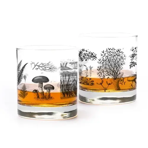  Black Lantern Vintage Botanical & Mushroom Whiskey Glass 
