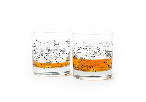  Black Lantern Astronomical Map Whiskey Glass 