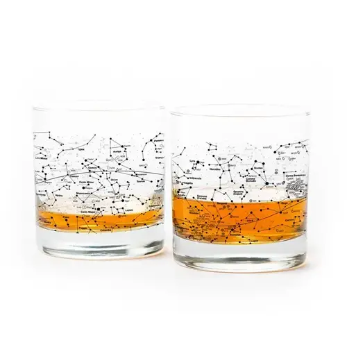  Black Lantern Astronomical Map Whiskey Glass 