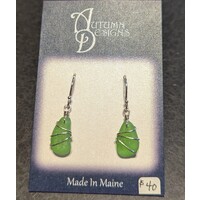 Green sea glass wrapped earrings