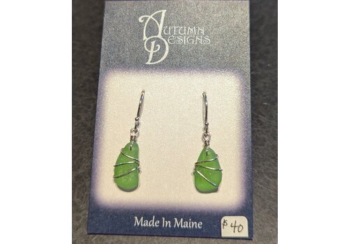  Autumn Designs Green sea glass wrapped earrings 
