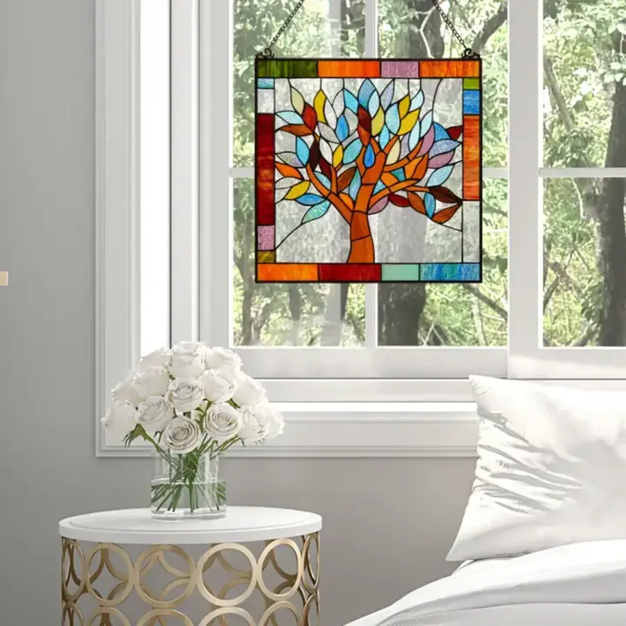 Multicolor Mystical Tree Stained Glass Window Panel