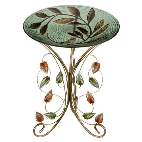  18" Birdbath with Decorative Stand Leaves 