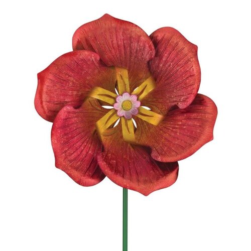  Textured Flower Spinner Stake - Poppy 