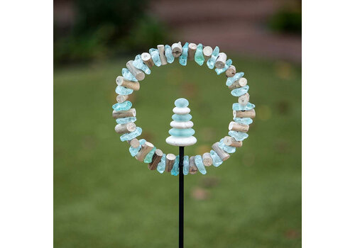  Garden Age Glass Cairn in Ring Garden Stake 4 ft 