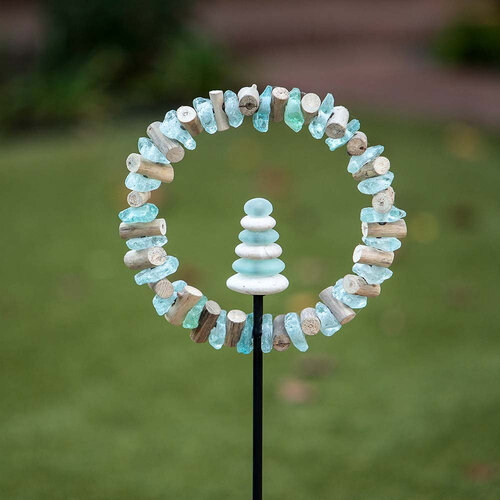  Garden Age Glass Cairn in Ring Garden Stake 