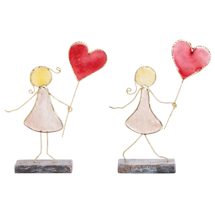 Stained Glass Girl with Heart Balloon