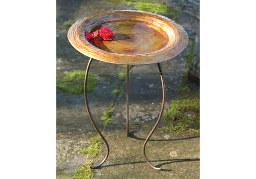  Flamed Copper Round Bird Bath with Stand 