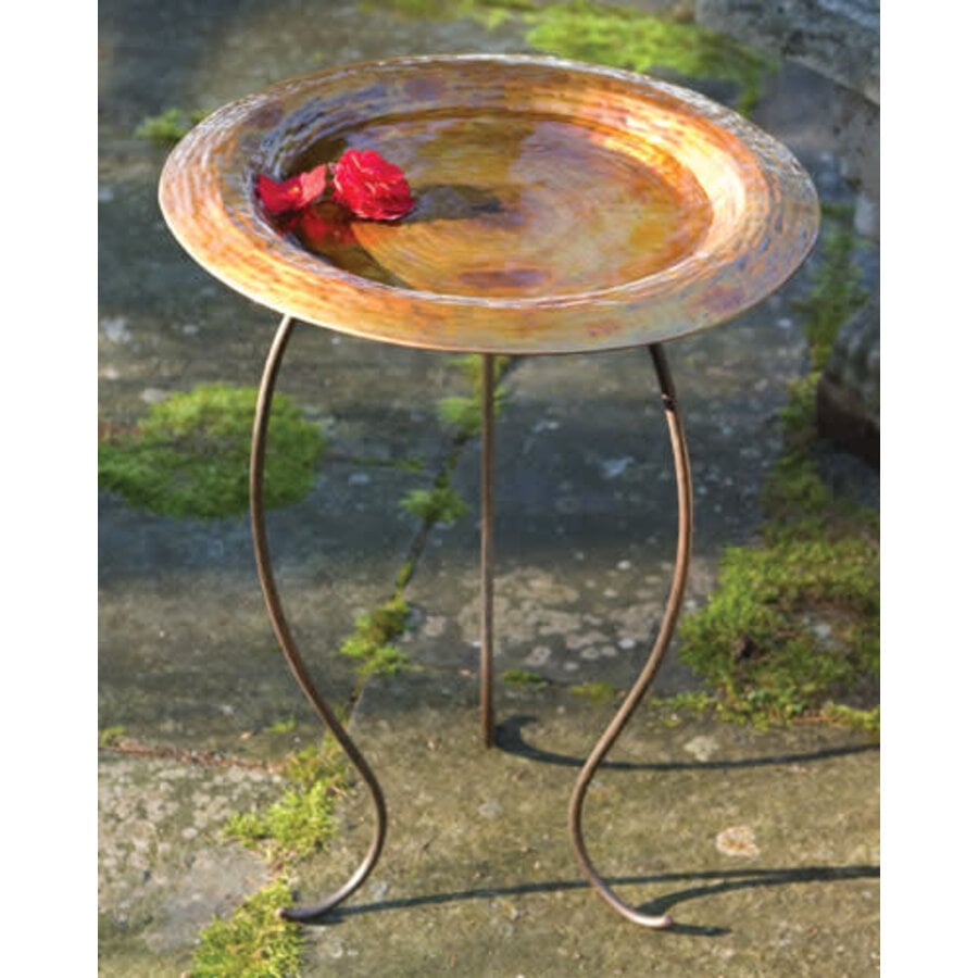 Flamed Copper Round Bird Bath with Stand