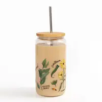 Wildflower Botanicals Glass Can with Lid & Straw