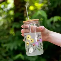 Wildflower Botanicals Glass Can with Lid & Straw