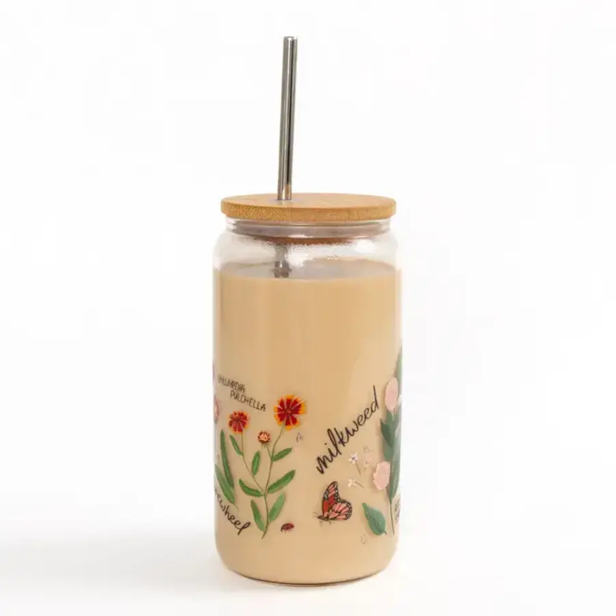 Wildflower Botanicals Glass Can with Lid & Straw