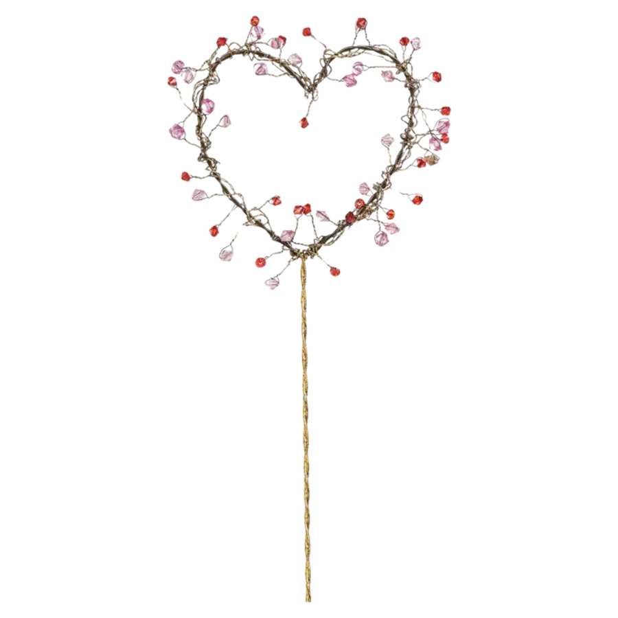 15" Wire Heart Pick with Red Beads
