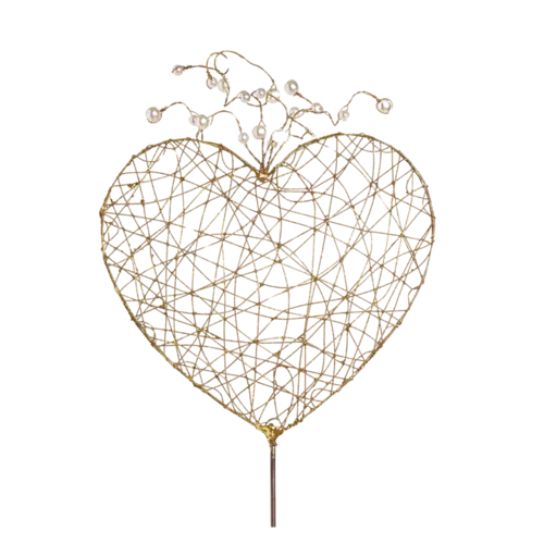  18.5" Wire Puffy Heart Pick with Pearls 