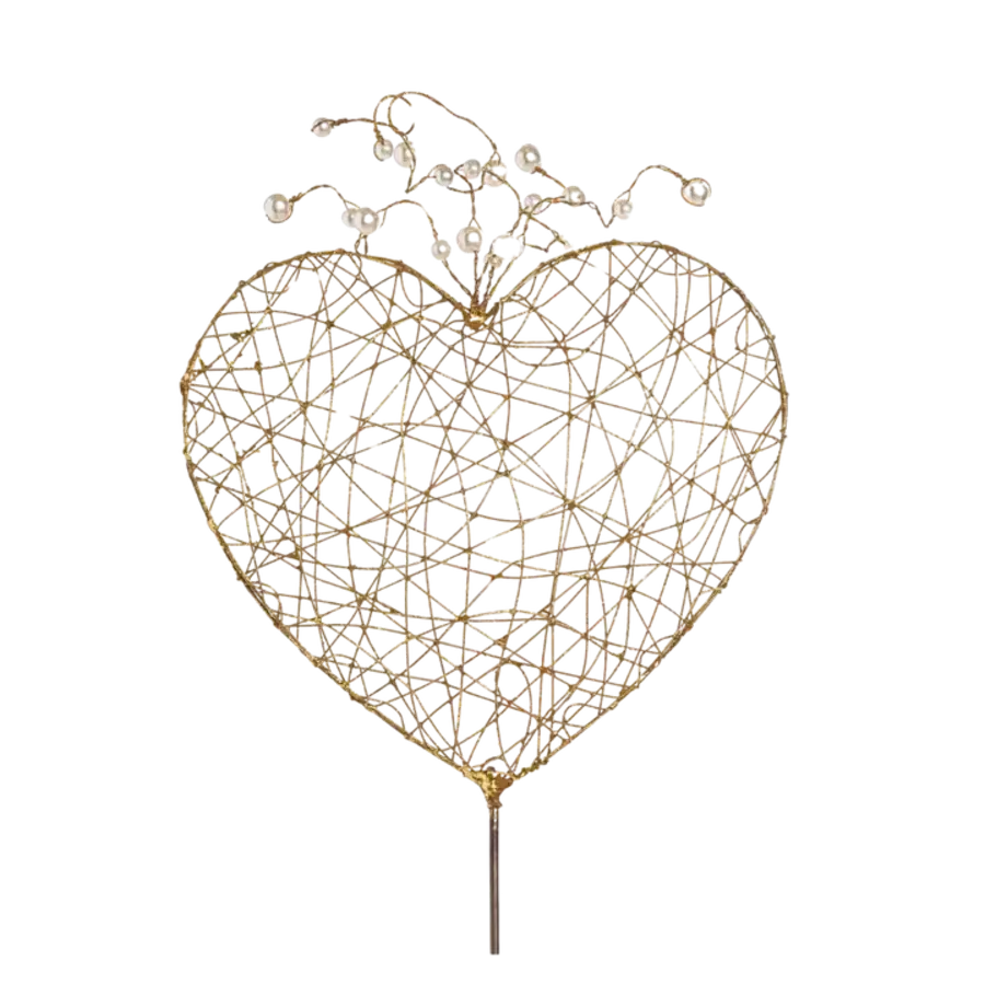 18.5" Wire Puffy Heart Pick with Pearls