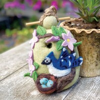 Nesting Blue Jay Wool Birdhouse