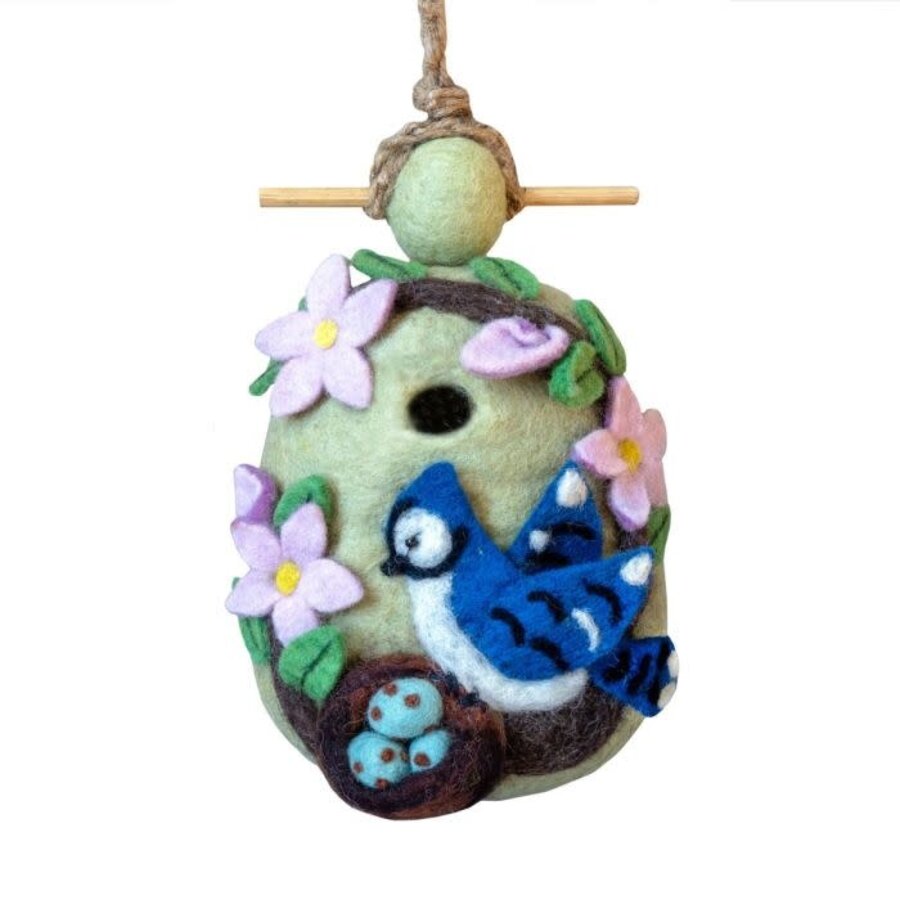 Nesting Blue Jay Wool Birdhouse