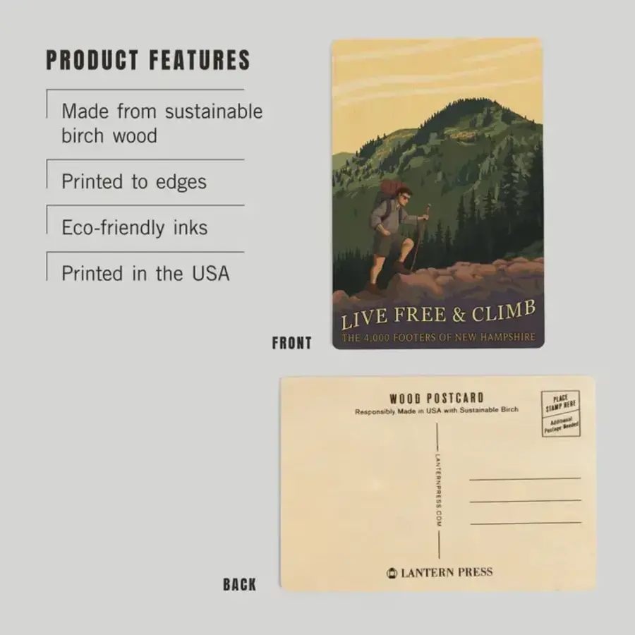 NH Live Free & Climb Wood Postcard