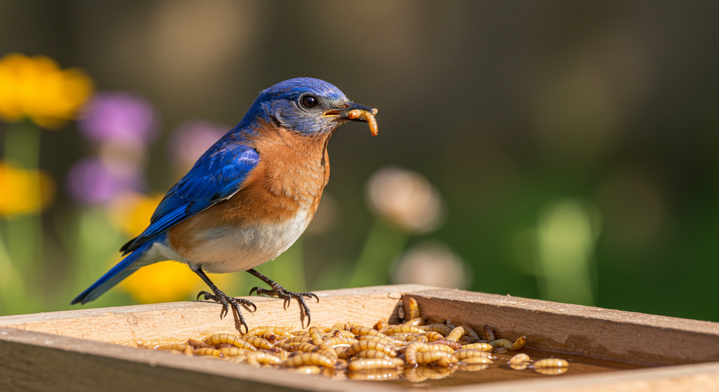 Bluebird Eating Mealworms