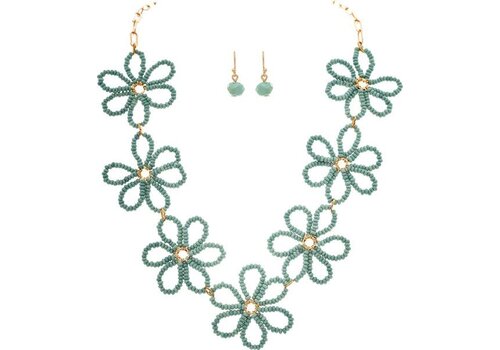  Rain Jewelry Collection Gold Green Beaded Flower Links Necklace Set 
