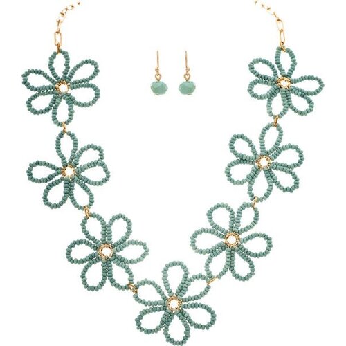  Rain Jewelry Collection Gold Green Beaded Flower Links Necklace Set 
