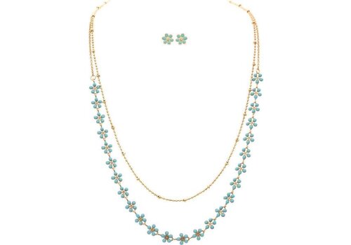  Rain Jewelry Collection Gold Blue Tiny Flowers Layer Neck Set 