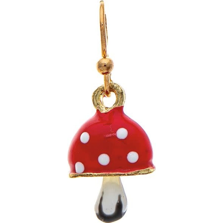 Gold Red Cap Mini Mushroom Earrings