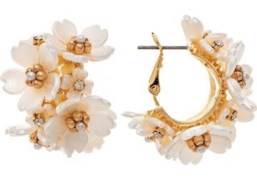  Rain Jewelry Collection Gold White Flower Bunch Hoop Earrings 