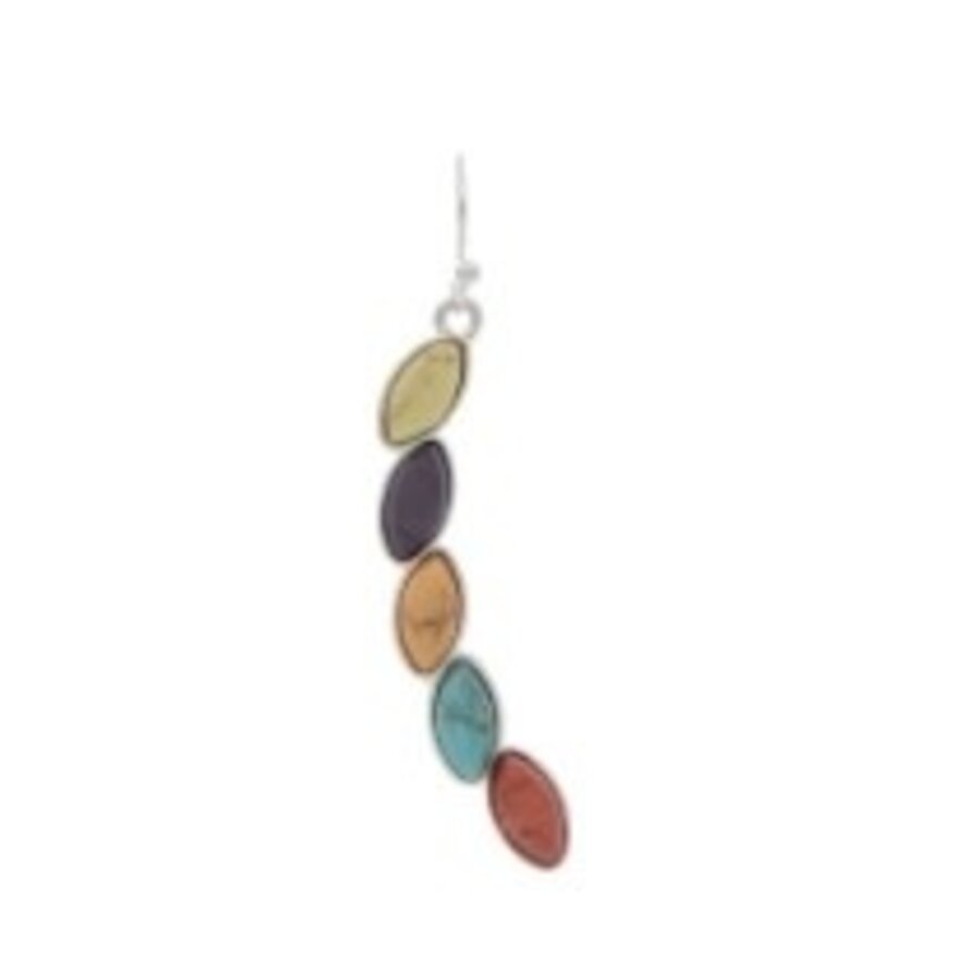 Silver Multicolor Oval Stones Arc Earrings