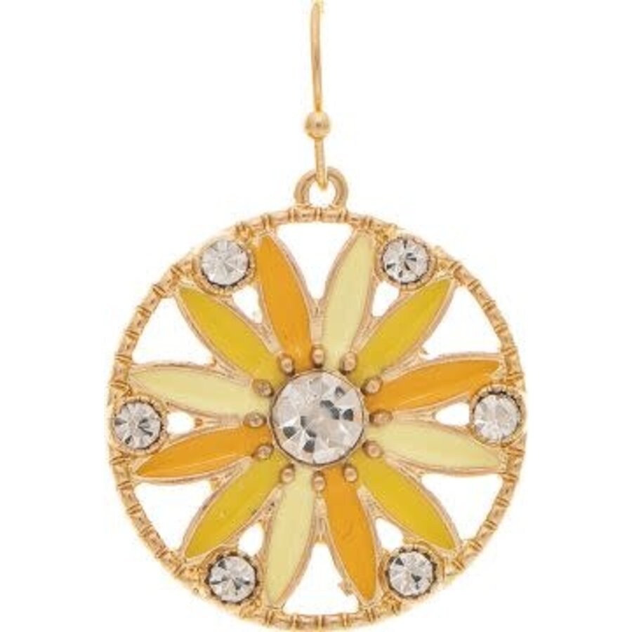 Gold Yellow Crystal Gem Round Daisy Earrings