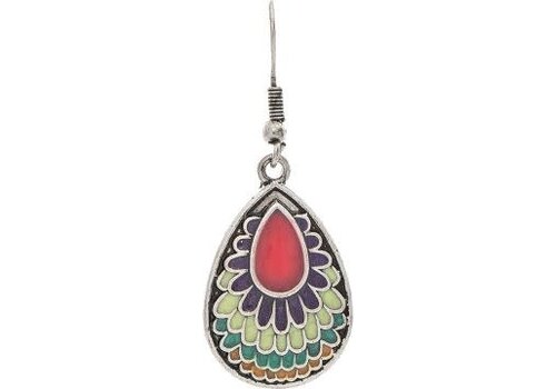  Rain Jewelry Collection Silver M/C Enamel Fan Teardrop Earrings 
